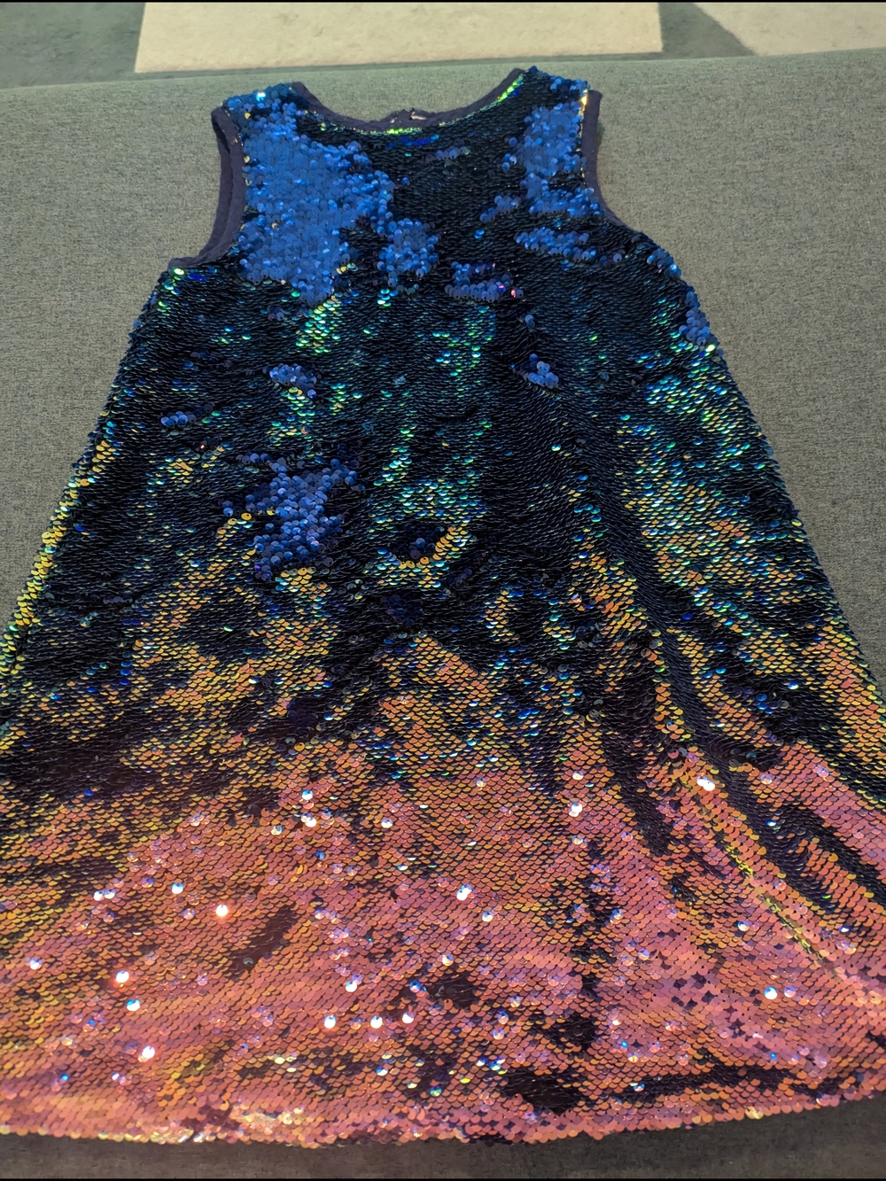 Mini Boden Girls Iridescent Sequin Shift Dress in Navy and Multi